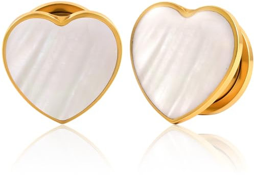 Vankula Ohr Tunnel 1 Paar Flesh Plugs Herz Muschel Edelstahl für männer damen Ohrpiercing Gestreckte Schmuck 14mm(9/16) Gold