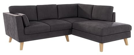 S-Style Möbel Eckcouch Sofa Ecksofa 221 x 186 x 90 cm Mit Kissen Couch Holzbeine Buchenholz Mikrofaser Rechts Freistehend Henry Graphit