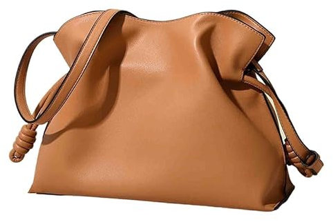 Yoolo Damen Multifunktionale Crossbody-Tasche mit Wolken-Kordelzug plissierte Eimertasche, Mode vielseitige Damen Ledertasche, Braun, Einheitsgröße