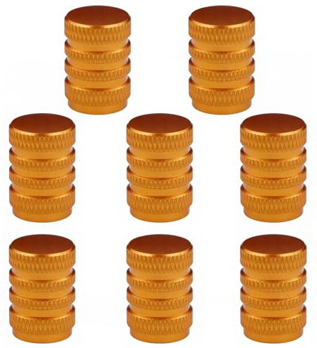 AQSQWQ 8 Stück Ventilkappen Auto Ventildeckel, Aluminium Auto-Reifen Autoventil Radventilkappen Ventilabdeckung Reifenventil-Kappen in Gold, PKW, SUV, Motorrad UVM