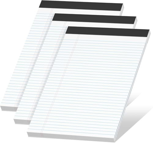 White White Note Pads A4 College Ruled Legal Pad, 3 Pack Legal Notepads A4 | Lined Paper Narrow Ruled Writing Pads, 30 Sheets Per Note Pad, Micro Perforated Legal Pads Line Pads for Work/School/Office