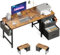 Coleshome Schreibtisch mit 3 Stoff Schubladen, Computertisch mit Kopfhörer Halter und Aufbewahrungs Tasche, Reversibler PC-Schreibtisch Bürotisch für kleines Heimbüro(Braun, 120x48cm)