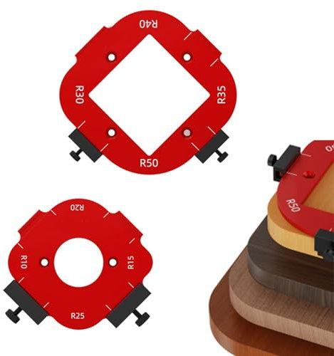 2 Stück Radius Jig Router Schablonen, Frässchablone R10-R50, Frässchablone Oberfräse Multifunktional, 4 in 1 Radius Schnellvorrichtung für Tische Stühle Bilderrahmen Holzecken Holzbearbeitung