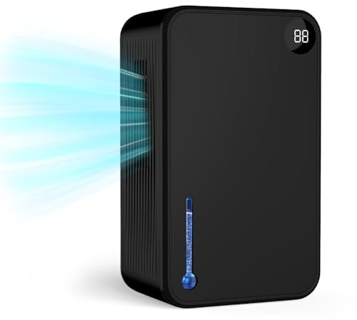 2400ML Water Tank Dehumidifiers for Home, Dehumidifier (40㎡), Dehumidifier with Drain Hose, Humidity Display, Damp Rid Self-Draining, Small Dehumidifier for Basement with Auto Shut Off black