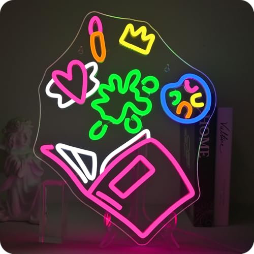 GLYOX Magic Book Neon Schild,Open Book Neon Lampe für Kinder Schlafzimmer Wanddeko,Buch Sign für Klassenzimmer Bibliothek Buchhandlung Kunst Room Decor,Leuchtreklame Geschenk für Junge Mädchen