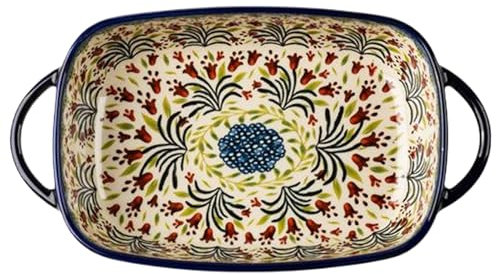 Disgrande para hornear, plato de horno de cerámica resistente al calor de 1900 ml con manijas dobles, plato de lasaña de rectángulo con estampado de flores, cazuela sin deslizamiento para horno, dise