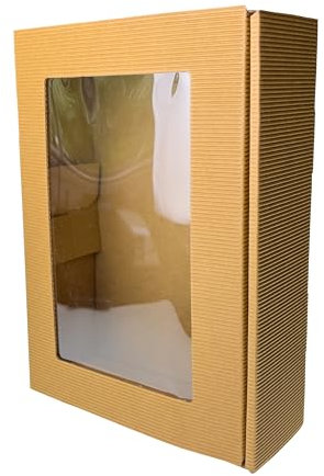 Verpackungsstadl 10x Geschenkkarton mit Sichtfenster groß, natur-braun, nachhaltig & stabil, perfekt für Geschenke, Präsentkörbe & Anlässe - 10 Stk.