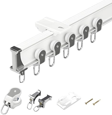 Gardinenschiene Vorhangschiene Aluminium 2.0m Raumteiler Vorhänge Deckenvorhangschienen-Sets 2.6m Flexibel Gebogene Vorhangschiene for L/U/Z-Form Fenster(Weiß,6m)