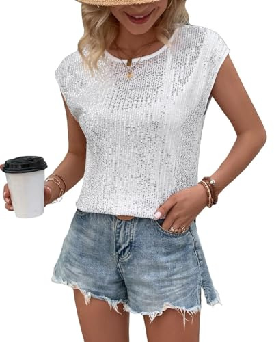MINTLIMIT Damen Pailletten Oberteil Kurzarm Glitzer Shirt V-Ausschnitt Bluse Party Cocktail Oberteile