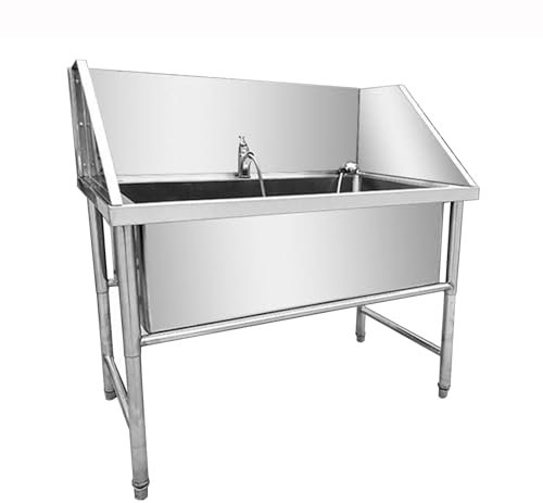 CFMAIF Baignoire pour Chien INOX, Baignoire de Toilettage pour Animaux de Compagnie, Évier de Douche, Baignoire pour Chien sur Pieds(100X70cm/39.3X27.5in)