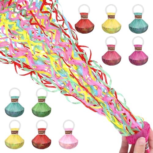 10 Stück Luftschlangen Geburtstag,Konfetti Luftschlangen Hand Werfen Streamer,Bombe Bombe Party Wurf Luftschlangen für Geburtstag Hochzeiten Karneval Abschlussfeier
