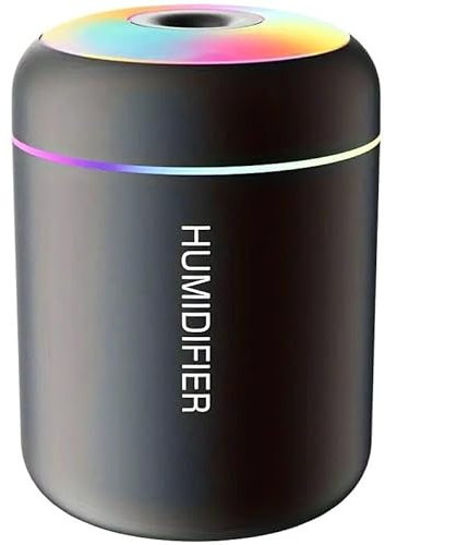 Mini Humidifier H09 – Personal Air Humidifier with Colorful Light & Auto Shut-Off, Bacteria-Free, Compact & Portable Design – Ideal for bedrooms, offices, cars, and travel, USB-Powered, (Black)