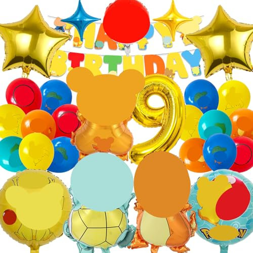MODEQQ 27 Stück Geburtstagsdeko 9 Jahre Junge Mädchen, Luftballons Geburtstag Set, Kindergeburtstag Folienballon, Party Deko Ballons Set für Kindergeburtstag (9)