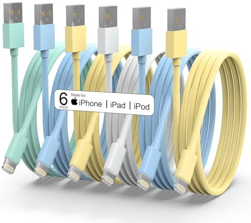 iPhone Charger 6Pack MFi Certified Lightning Cable 3/3/6/6/6/10FT Durable Soft Silicone Fast Charging Cord Compatible for iPhone 14 13 12 11 Pro Max XR XS X 8 7 6 Plus SE etc - Bright Color