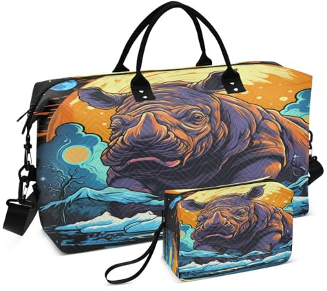 Siehe Mondnashorn Sporttasche Handtasche mit Make-up Aufbewahrungstasche Badetasche für Reisen Mädchen Männer
