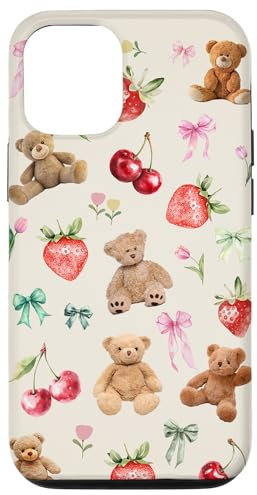 Cute Girly Adorable Teddy Bear Fruit Bows Case for iPhone 12/12 Pro