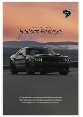 bshyrjc Dodge Challenger Red Eye SRT HELLCAT Wandposter, Leinwandposter, Wandkunst, Dekordruck, Bild Gemälde für Wohnzimmer, Schlafzimmer, Dekoration, 50 x 75 cm