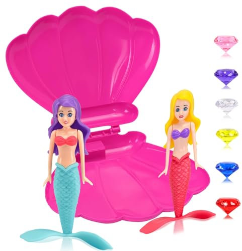 Tauchspielzeug für Kinder 2 Stück Meerjungfrau mit Rose Muschel Tauchen Gem,Meerjungfrau Spielzeug Wasser Mädchen Mermaid Toy für Badewanne Swimmingpool,Unterwasser-Pooltraining,Schwimmspielzeug