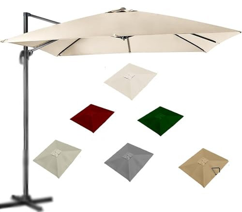 ZYXQQJ 4x3M Rectangulaire Auvent De Rechange pour Parasol Déporté 8 Baleines Toile De Rechange pour Parasol De Terrasse, Vert/Kaki/Bordeaux/Beige(Beige,4x3m/13x9.8ft)