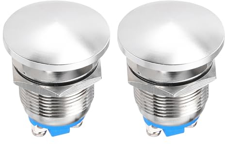 DMiotech 2 Stück 19-mm-Drucktaster IP66 3 A Aluminiumlegierung silberfarben | 1 Schließer, 0–250 V, kurzzeitig rastend, mit Ein-/Ausschalter und Selbstrückstellung, rund