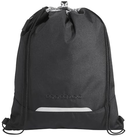 coocazoo Turnbeutel „Black Coal”, schwarz, mit Reißverschlussfach und Kordelzug, reflektierende Elemente, Schnalle zur Befestigung am Schulrucksack, 10 Liter, ab der 3. Klasse