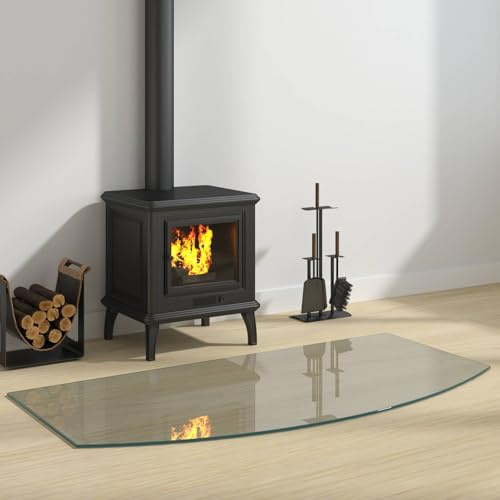 GeenYuu Feuerstelle Glasplatte Transparent 120 x 60 cm aus gehärtetem Glas, hitzebeständig, Funkenschutz und Brandschutz Unterlage für Kaminofen, Holzofen, Pelletofen