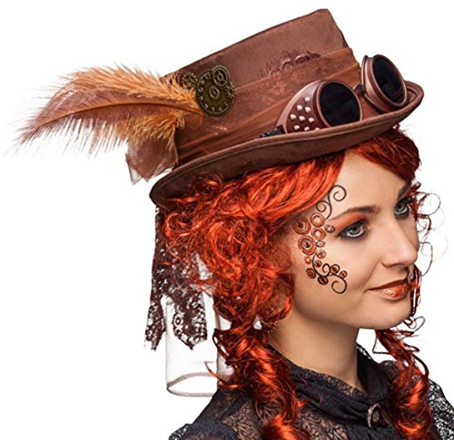 Faschingshut Damen Zylinder Steampunkt mit Brille (braun)