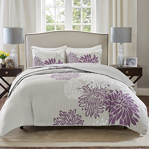 Comfort Spaces CS14-0066 Enya Bettwäsche-Set, 3-teilig, ultraweich, Blumenmuster, Kingsize, Violett-Grau
