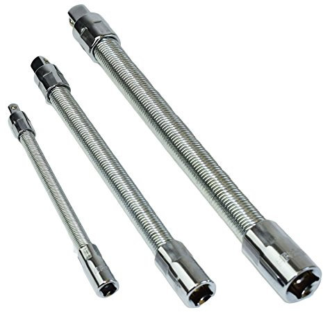 3pc Mixed Drive Flexible Flexi Socket Extension Bar Adapter Set 1/4 3/8 + 1/2