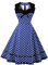 AXOE Femme Robe Vintage Années 50 60 Motifs Pois ou Uni Taille Haute Coupe A Robe Cocktail Soirée Ville Coton Élastique Bleu et Blanc, Taille 50, 4XL