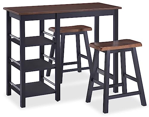 vidaXL Set Muebles Bar 3 Piezas Negro Mobiliario Mesa Silla Alta Salón Cocina