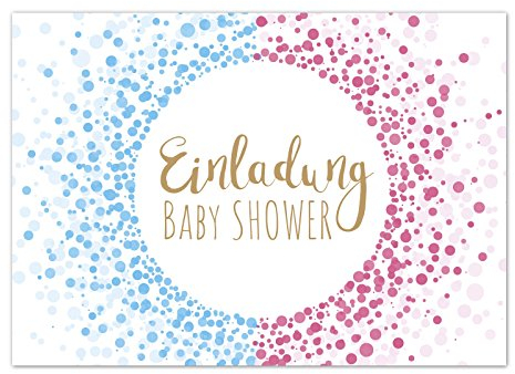 8 x Einladung Baby Shower Party/Einladungskarten mit Umschlag im Set/Motiv: Moderner Look rosa und blau/Babyparty Karte/Postkarte /
