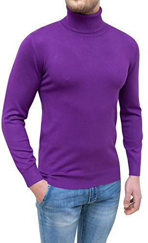 Evoga Maglione Dolcevita Uomo Viola Slim Fit Maglia Pullover Casual (L, Viola)