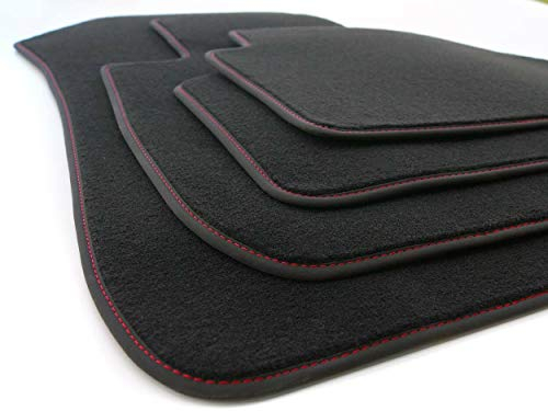 kh Teile Fußmatten 3er F30 F31 M3 F80 (ab 2012) Original Premium Qualität Automatten 4-teilig Velours schwarz, Ziernaht Rot