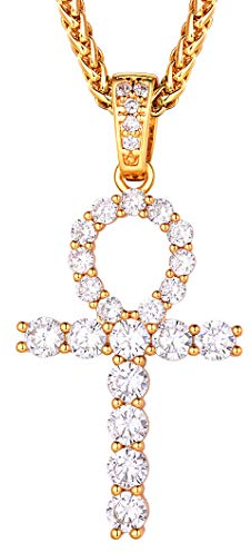 Richsteel CZ Collier kette veränderbare 18k vergoldete Weizenkette mit Anhänger ägyptischen Kreuz mit Zirkonia Liebsten…