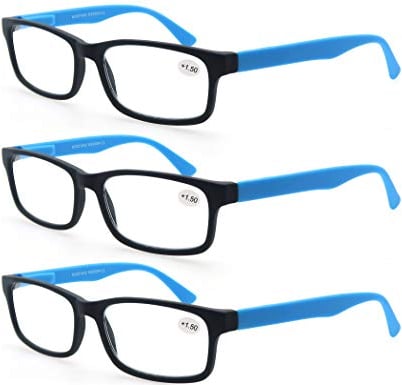 MODFANS (3 Pack Lesebrille 1.75 Herren/Damen,Gute Brillen,Hochwertig,Rechteckige,Komfortabel,Super Lesehilfe,fur Manner und Frauen,(3 Blau)