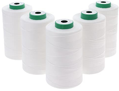 Sewfil dacor 120 - Confezione di fili per cucito 100% poliestere - 5 coni (5 x 5.000 metri) - Ecru