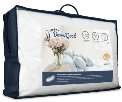 DormiGood - Premium Daunenkissen 80 x 80 cm extra weich - 3 Kammer Kopfkissen 80x80 1080g - Außenkammer aus 100% Daune - Hochwertiges Inlay aus Baumwolle