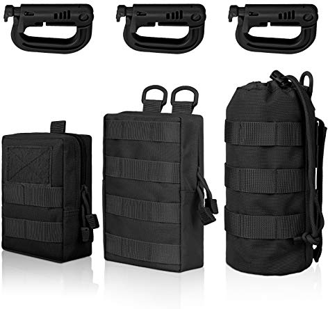 EEEKit Molle Taschen, 3er Pack Wasserflaschentaschen, Taktische Taschen EDC Utility Taschen mit 3 Karabinerhaken für Wandern, Jagd, Training, Camping (3 Stück)