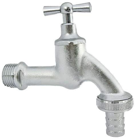 Verchromtes Auslaufventil 3/4 Zoll mit Knebel Wasserhahngriff und Geräteanschluss in 3/4 Zoll x 1/2 Zoll für Anschlussschlauch im Garten und Waschküche