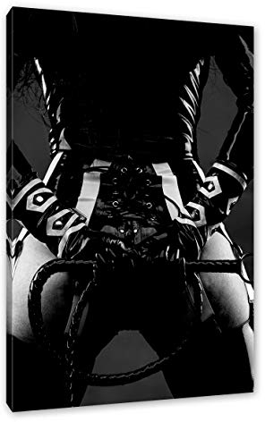 Pixxprint Sexy Domina im Latexkostüm, Monochrome, Größe: 80x60cm, Leinwandbild, fertig gespannt, Wandbild, Dekoration, Kunstdruck, kein Poster
