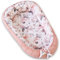 PIMKO Babynest Babynestchen für Baby Kuschelnest 2-seitig Babykokon für Säuglinge und Neugeborene Babynestchen 100% Baumwolle Nestchen geeignet für Zuhause 55 x 90 cm Rosa/Blumen