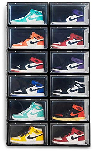 BITUXX LEX21 Schuhbox Stapelbar Aufbewahrungsbox Kunststoffbox Schuhkasten Schuhkarton Schuhorganizer bis Gr.47 (Schwarz, 3er Set)