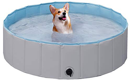 Yaheetech Piscine Chien Pliable 100 x 30cm Piscine Baignoire Chiens Bassin de Baignade Portable Bain pour Chien/Chat Extérieur Intérieur Antidérapant avec Patchs de réparation et Brosse Gris