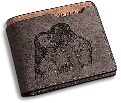 jewelora Geldbörse Herren Personalisierte Foto Geldbörse Name Leder Herren Geldbörse mit Münzfach Chic Leder ID Kreditkarte Brieftasche Vatertag Geburtstag Jahrestag Geschenk (braun)