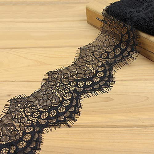 3 Yard Spitzenband,Spitze Quastenbordüre,Vintage Spitzenbordüre Spitzenborte Spitzenbesatz Schleifband Dekoband Zierband Spitzenstoff für DIY Basteln Nähen Hochzeit Tischdeko Nähzubehör,10cm Schwarz M
