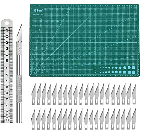 ABMRO 43 PCS Precision Carving Craft Hobby Knife Set Includes Utility Knife with 40Pcs Blades,PVC Cutting Mat,Steel Rule for Art Cutting,Model Making,Scrapbooking Stencil