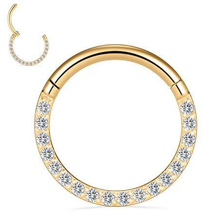 Hengkaixuan G23 Titan Septum Schmuck 16G Daith Ohrringe Clicker Gold Nahtloser Higned Segment Rook Conch Knorpel Helix Creolen Nase Hoop Piercing Mit CZ 10mm