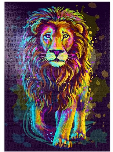 MyPuzzle Künstlerisches, neonfarbenes Porträt eines Löwen im Stil der Pop-Art - Premium 1000 Teile Puzzle - MyPuzzle Sonderkollektion von Puzzle Galaxy