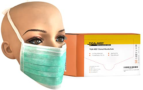 Tiga-Med Mundschutz Typ IIr OP 3-lagig grün 500 Stück (10x50) mit Bändern zum Binden Einmal OP Masken Profi Gesichtsmasken 99,5% Filter